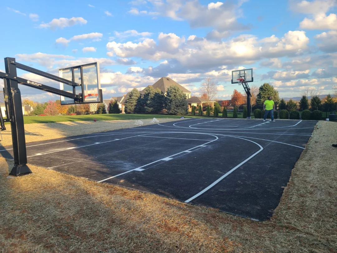 Asphalt backyard basketball court with striping, South State Paving, Southern Maryland