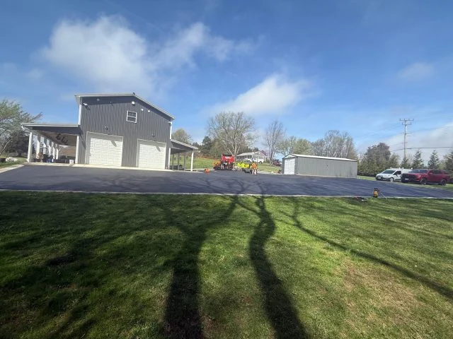 Large asphalt pad at a garage outbuilding, South State Paving, Southern Maryland