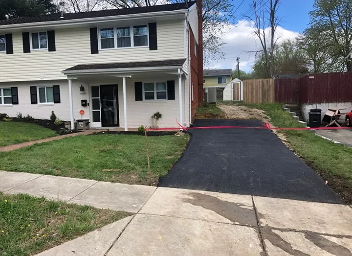Narrow in-town driveway replacement beside the house, South State Paving, Southern Maryland